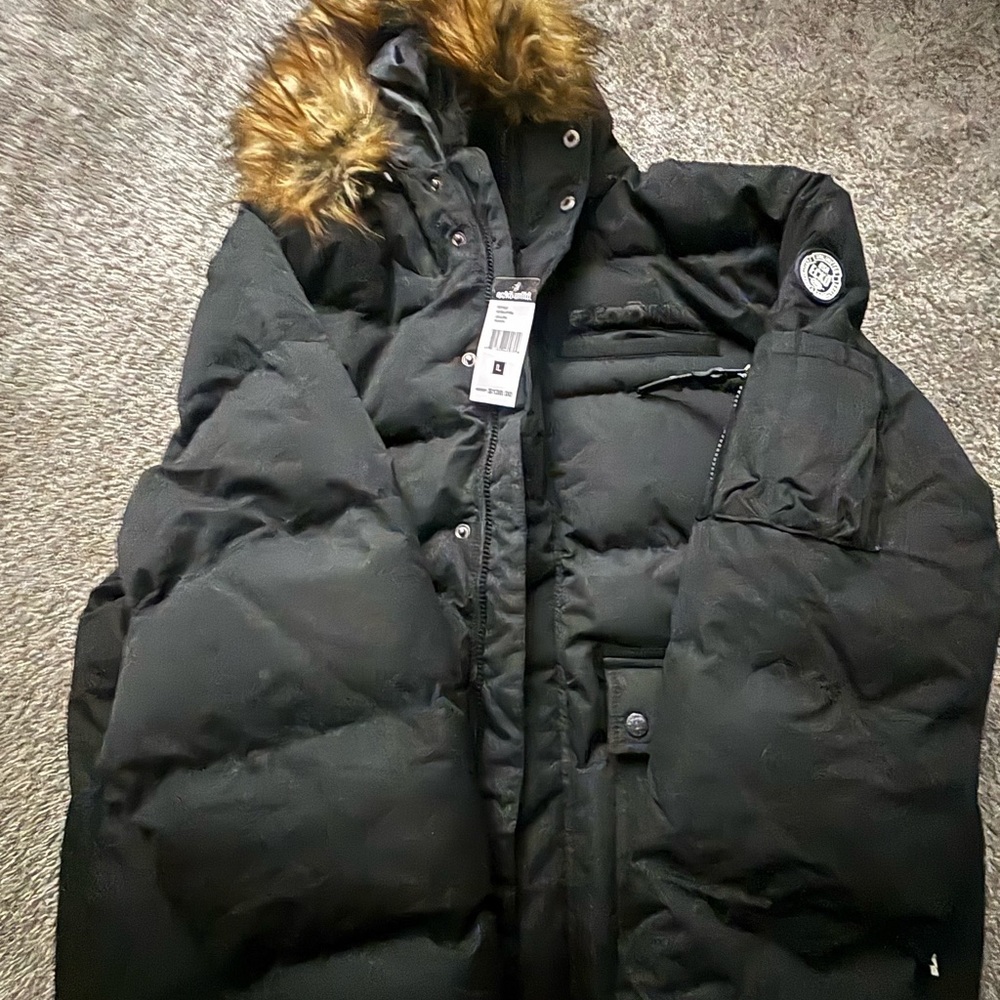 Ecko Unlimited Black Puffer Jacket with Fur Hood
